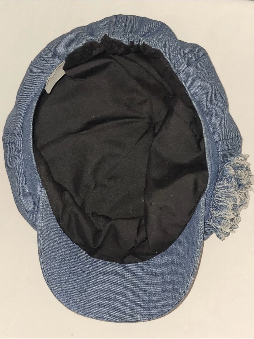 Women's Denim Newsboy Cap Distressed Flower Blue Cotton Elastic Back Hat Y2K - Picture 7 of 11